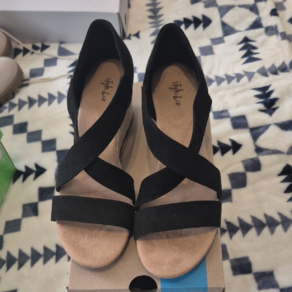 Style & Co. Black Crisscross Slip-On Sandals
